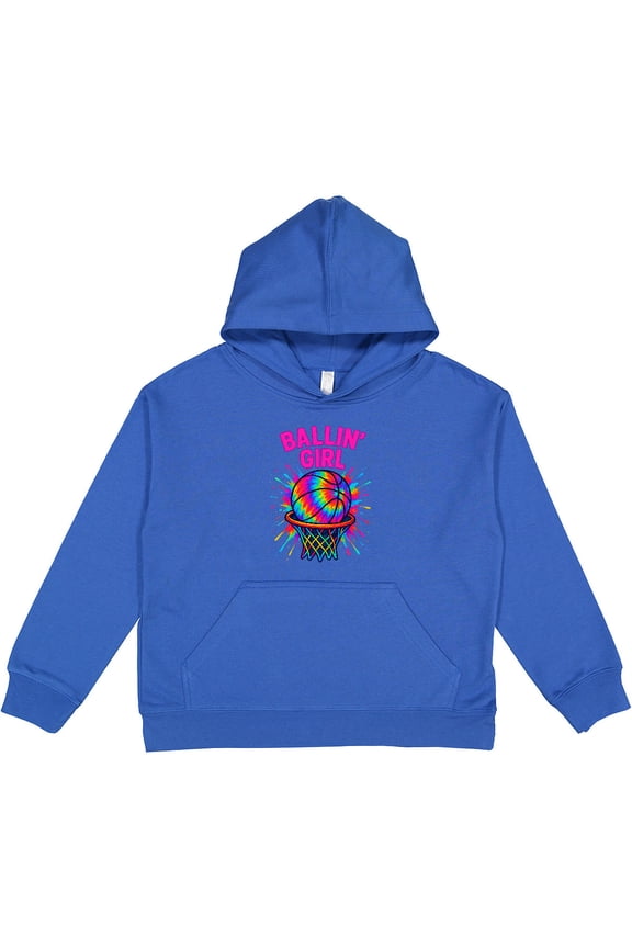 Ballin' Girl Basketball Rainbow Splash Youth Hoodie Sweatshirt