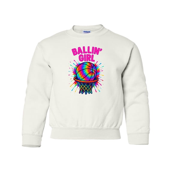 Inktastic Ballin' Girl Basketball Rainbow Splash Youth Sweatshirt