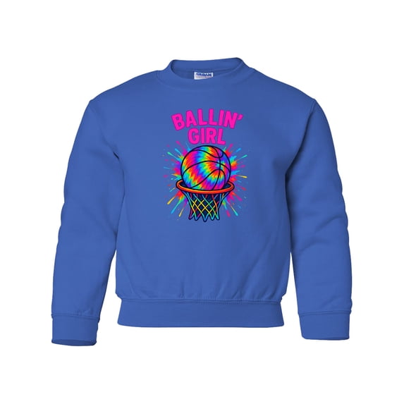 Inktastic Ballin' Girl Basketball Rainbow Splash Youth Sweatshirt