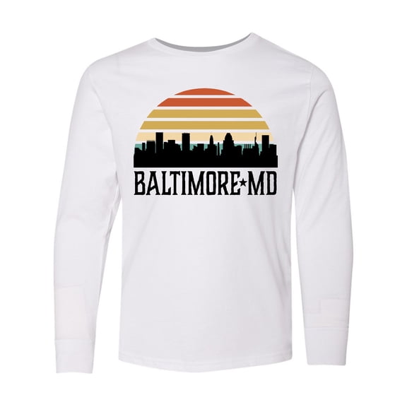 Inktastic Baltimore Maryland Skyline Sunset Long Sleeve Youth T-Shirt