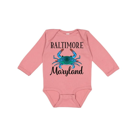 Inktastic Baltimore Maryland Vacation Blue Crab Boys or Girls Long Sleeve Baby Bodysuit