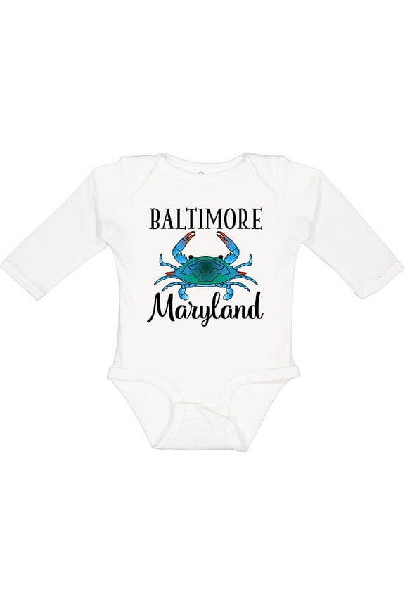 Baltimore Maryland Vacation Blue Crab Boys or Girls Long Sleeve Baby Bodysuit
