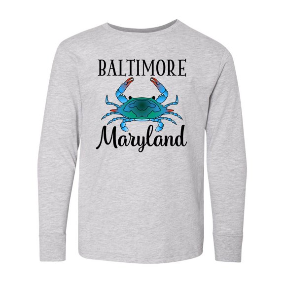 Inktastic Baltimore Maryland Vacation Blue Crab Long Sleeve Youth T-Shirt