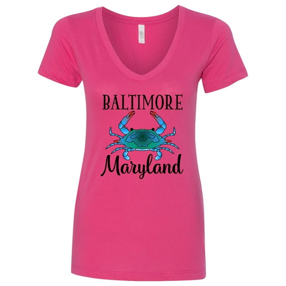 Inktastic Baltimore Maryland Vacation Blue Crab Women's V-Neck T-Shirt