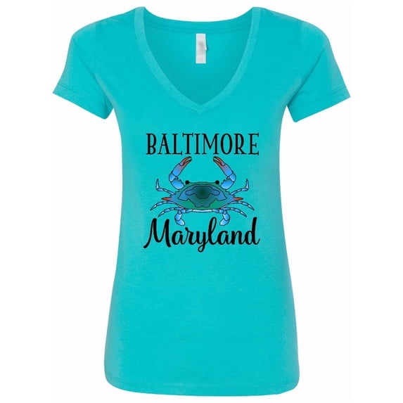 Inktastic Baltimore Maryland Vacation Blue Crab Women's V-Neck T-Shirt