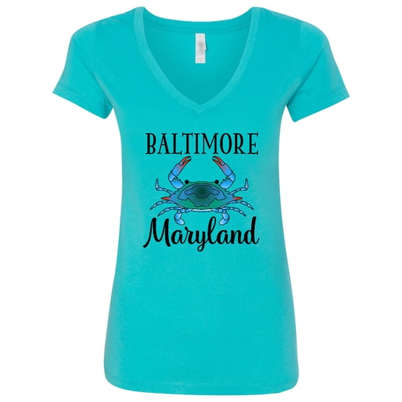 Inktastic Baltimore Maryland Vacation Blue Crab Women's V-Neck T-Shirt