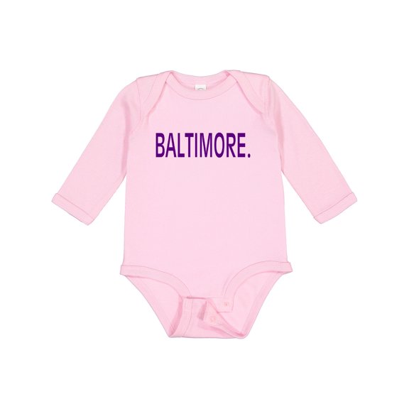 Inktastic Baltimore in Purple Text Boys or Girls Long Sleeve Baby Bodysuit