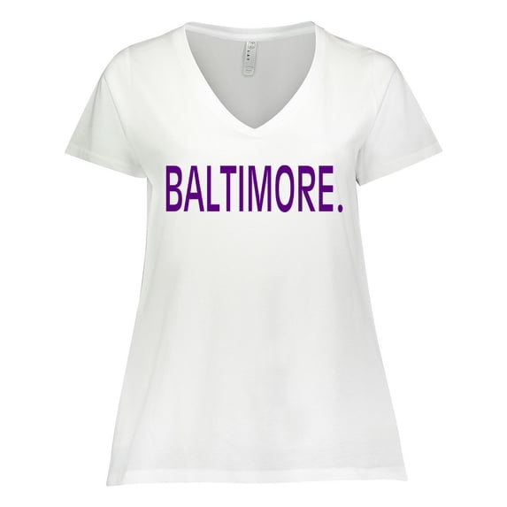 Inktastic Baltimore in Purple Text Women's Plus Size V-Neck T-Shirt