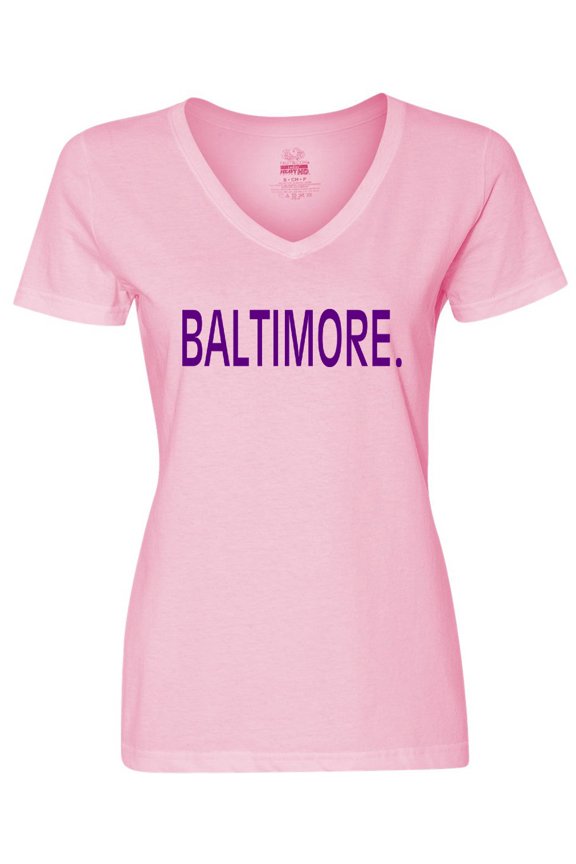 Baltimore in Purple Text Women's V-Neck T-Shirt