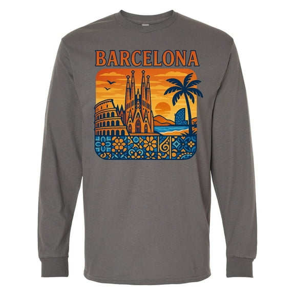 Inktastic Barcelona Cityscape Artwork Long Sleeve T-Shirt