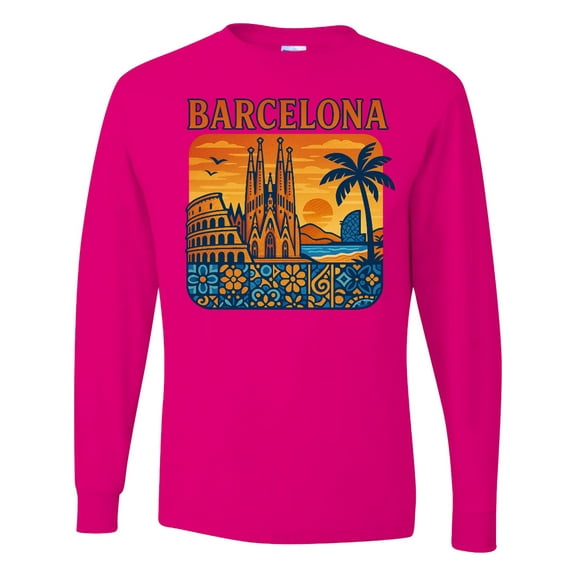 Inktastic Barcelona Cityscape Artwork Long Sleeve T-Shirt