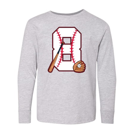 Inktastic Baseball Eighth Birthday- Eight Years Old Long Sleeve Youth T-Shirt