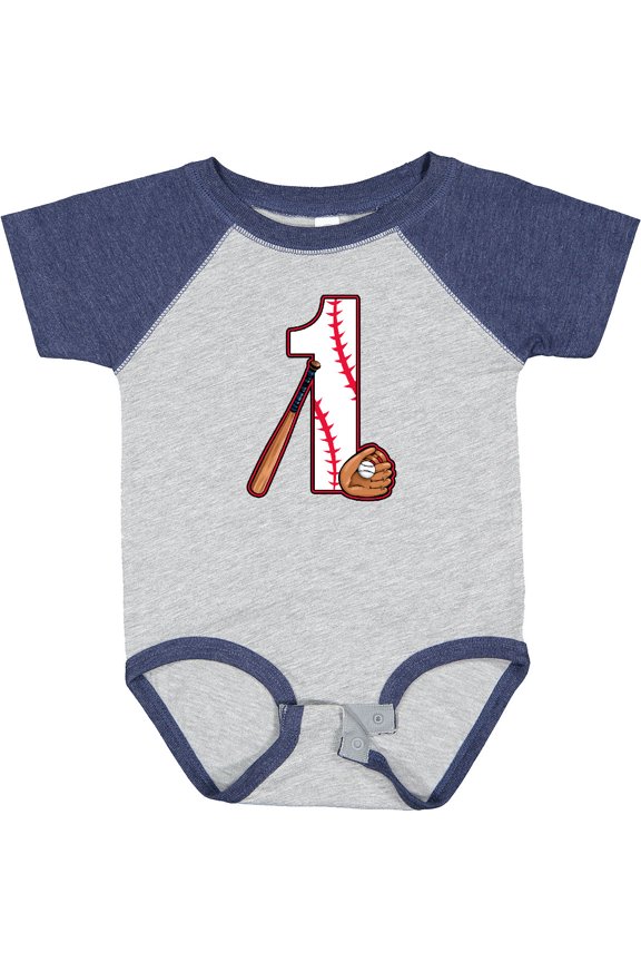 Baseball First Birthday One Year Old Boys or Girls Baby Bodysuit