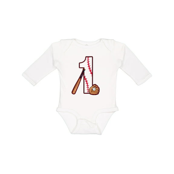 Inktastic Baseball First Birthday One Year Old Boys or Girls Long Sleeve Baby Bodysuit