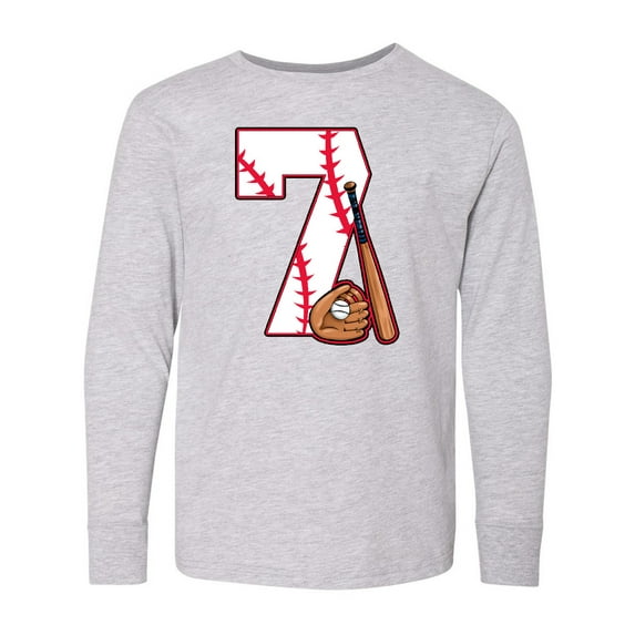 Inktastic Baseball Seventh Birthday Seven Years Old Long Sleeve Youth T-Shirt