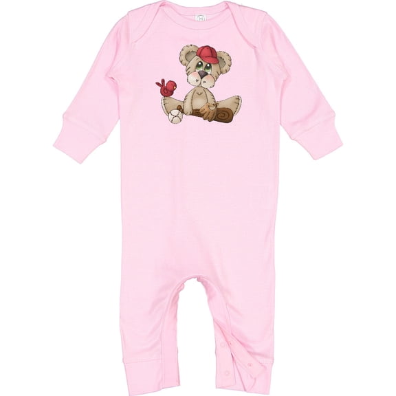 Inktastic Baseball Teddy Bear Baby Romper Coveralls