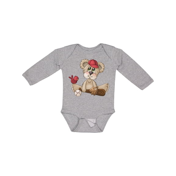 Inktastic Baseball Teddy Bear Boys Long Sleeve Baby Bodysuit