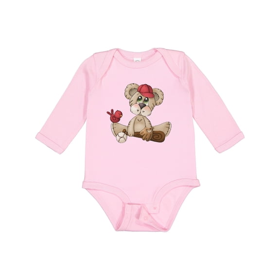 Inktastic Baseball Teddy Bear Boys Long Sleeve Baby Bodysuit