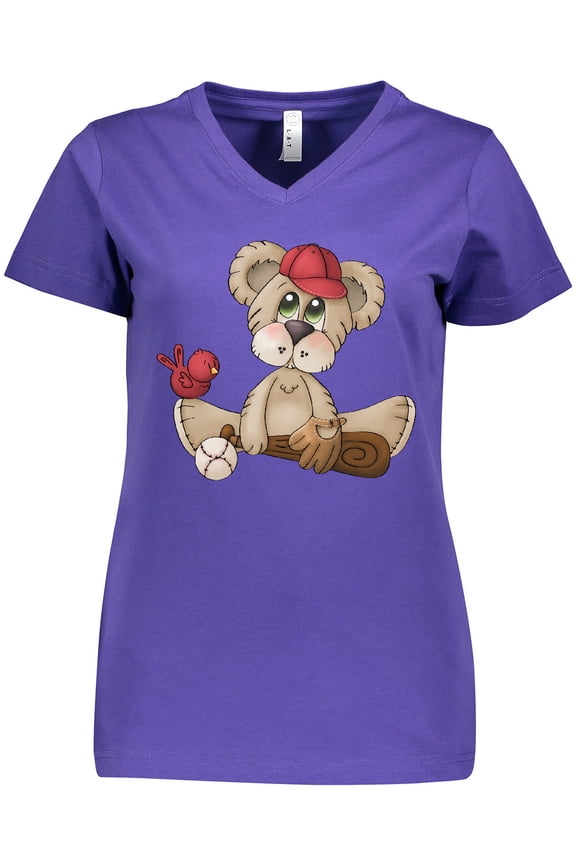 Baseball Teddy Bear Women's V-Neck T-Shirt