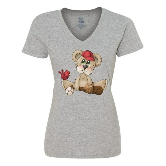Inktastic Baseball Teddy Bear Women's V-Neck T-Shirt