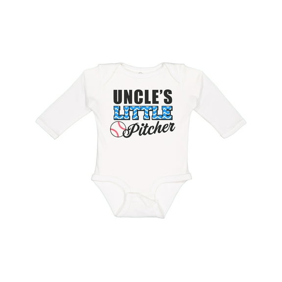 Inktastic Baseball Uncles Little Pitcher Boys Long Sleeve Baby Bodysuit