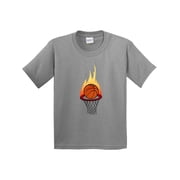 Inktastic Basketball and Hoop on Fire Youth T-Shirt