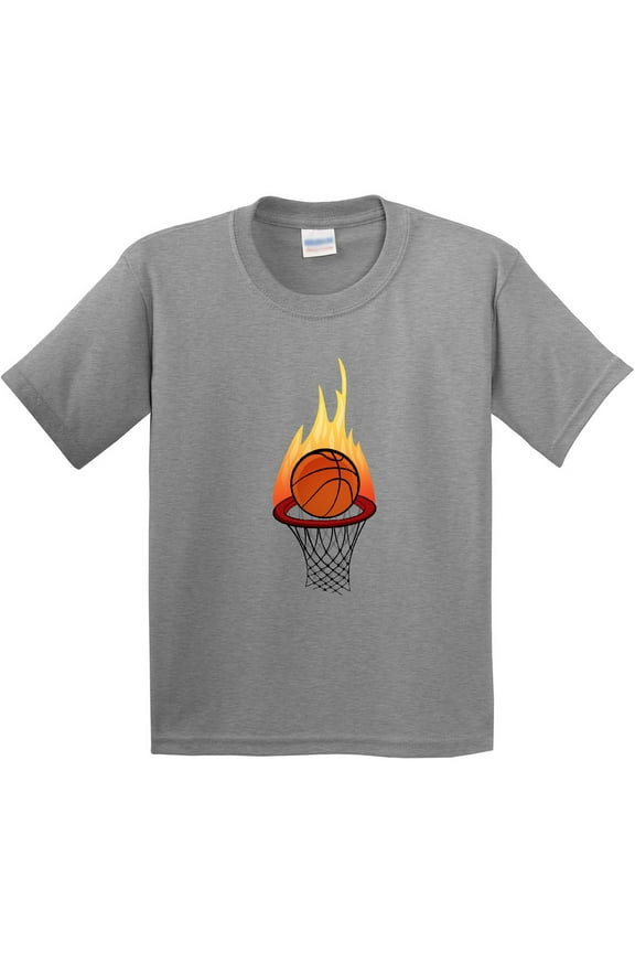 Basketball and Hoop on Fire Youth T-Shirt
