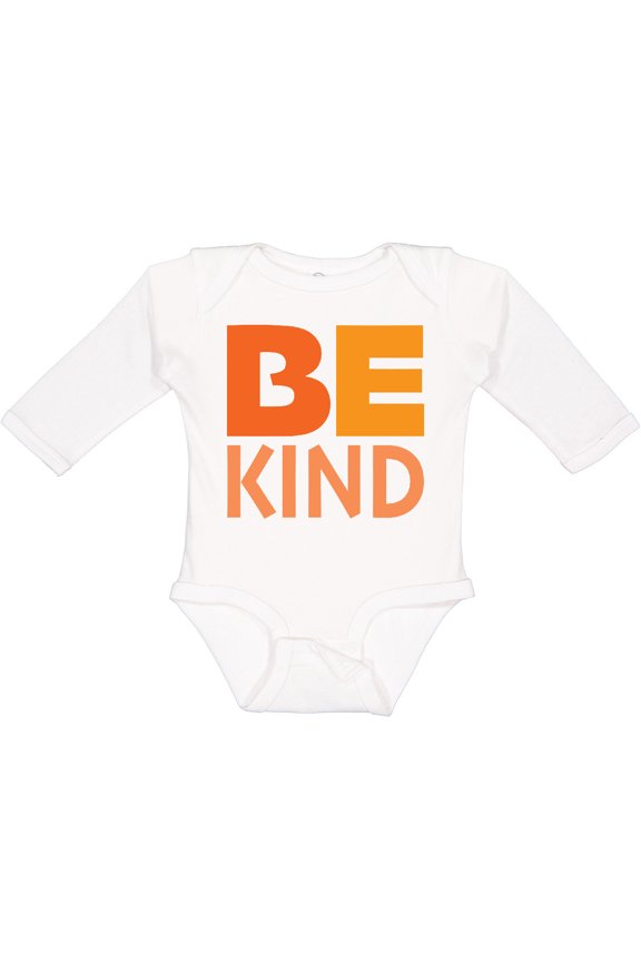 Be Kind Logo In Orange Boys or Girls Long Sleeve Baby Bodysuit