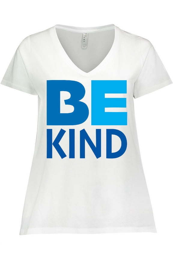 Be Kind Logo in Blue Women's Plus Size V-Neck T-Shirt