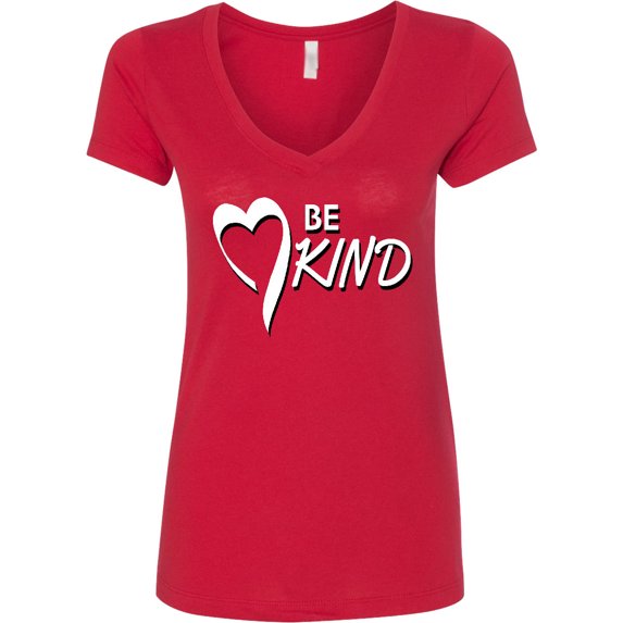 Inktastic Be Kind with Heart Ribbon in White Text Women's V-Neck T-Shirt