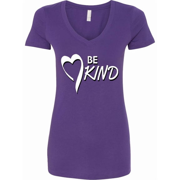 Inktastic Be Kind with Heart Ribbon in White Text Women's V-Neck T-Shirt