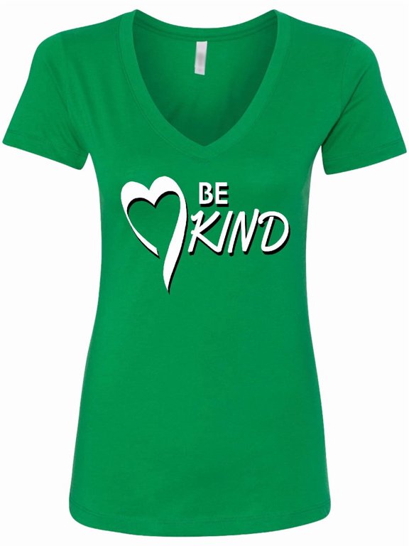 Be Kind with Heart Ribbon in White Text Women's V-Neck T-Shirt