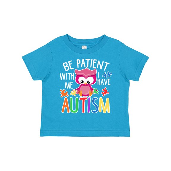 Inktastic Be Patient with Me I Have Autism with Owl and Puzzle Pieces White Text Boys or Girls Toddler T-Shirt