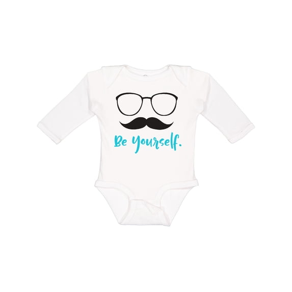 Inktastic Be Yourself, Glasses, Mustache - Black Blue Boys or Girls Long Sleeve Baby Bodysuit