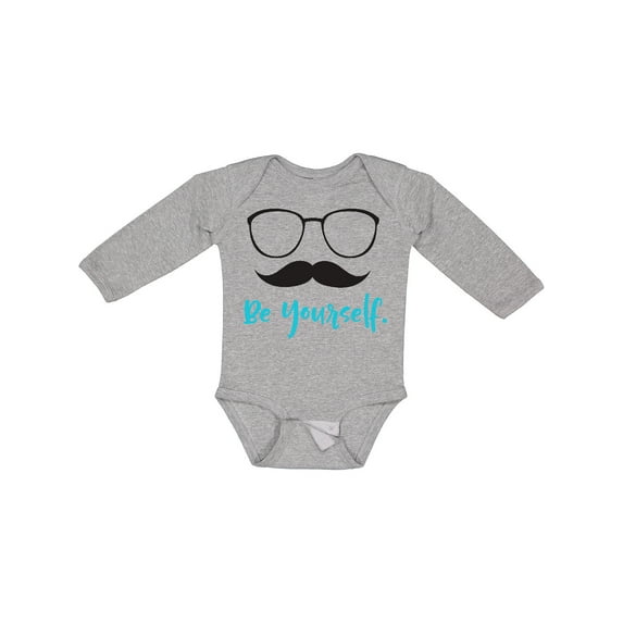 Inktastic Be Yourself, Glasses, Mustache - Black Blue Boys or Girls Long Sleeve Baby Bodysuit