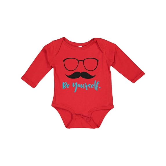 Inktastic Be Yourself, Glasses, Mustache - Black Blue Boys or Girls Long Sleeve Baby Bodysuit