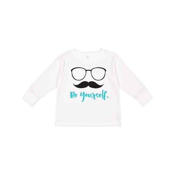 Inktastic Be Yourself, Glasses, Mustache - Black Blue Boys or Girls Long Sleeve Toddler T-Shirt