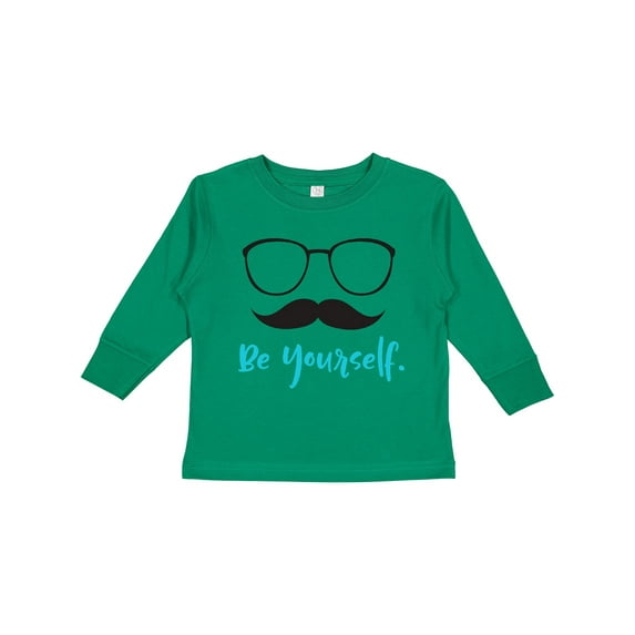 Inktastic Be Yourself, Glasses, Mustache - Black Blue Boys or Girls Long Sleeve Toddler T-Shirt