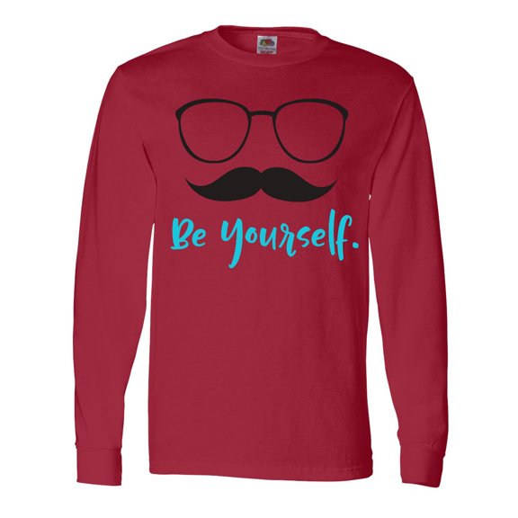 Inktastic Be Yourself, Glasses, Mustache - Black Blue Long Sleeve T-Shirt