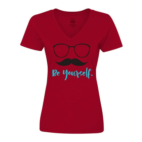 Inktastic Be Yourself, Glasses, Mustache - Black Blue Women's V-Neck T-Shirt