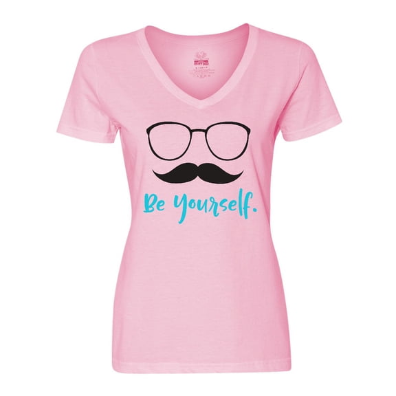 Inktastic Be Yourself, Glasses, Mustache - Black Blue Women's V-Neck T-Shirt