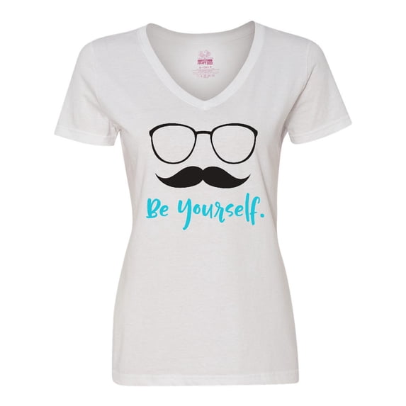 Inktastic Be Yourself, Glasses, Mustache - Black Blue Women's V-Neck T-Shirt