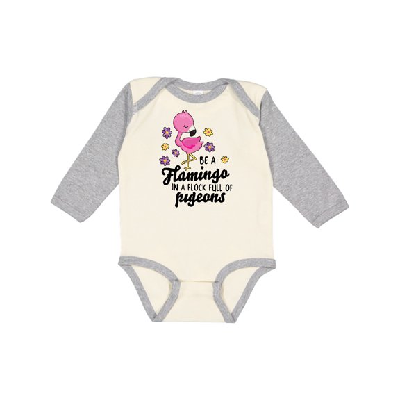Inktastic Be a Flamingo in a Flock of Pigeons with Flowers Girls Long Sleeve Baby Bodysuit