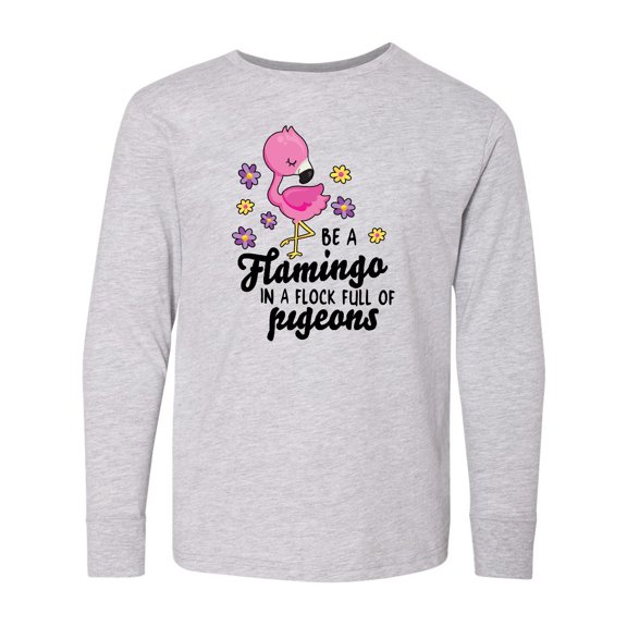 Inktastic Be a Flamingo in a Flock of Pigeons with Flowers Long Sleeve Youth T-Shirt