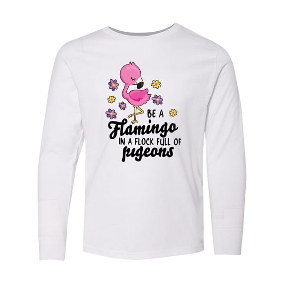 Inktastic Be a Flamingo in a Flock of Pigeons with Flowers Long Sleeve Youth T-Shirt