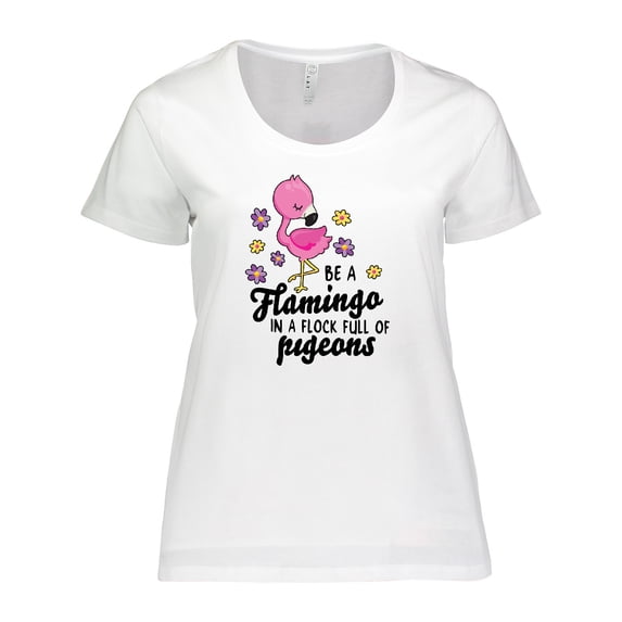 Inktastic Be a Flamingo in a Flock of Pigeons with Flowers Women's Plus Size T-Shirt