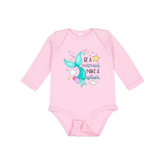 Inktastic Be a Mermaid Make a Splash Blue Mermaid Tail Boys or Girls Long Sleeve Baby Bodysuit