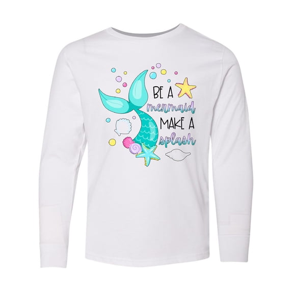 Inktastic Be a Mermaid Make a Splash Blue Mermaid Tail Long Sleeve Youth T-Shirt