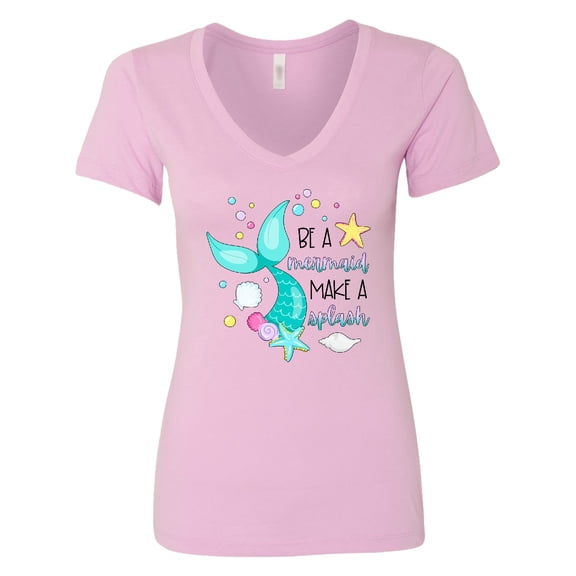 Inktastic Be a Mermaid Make a Splash Blue Mermaid Tail Women's V-Neck T-Shirt
