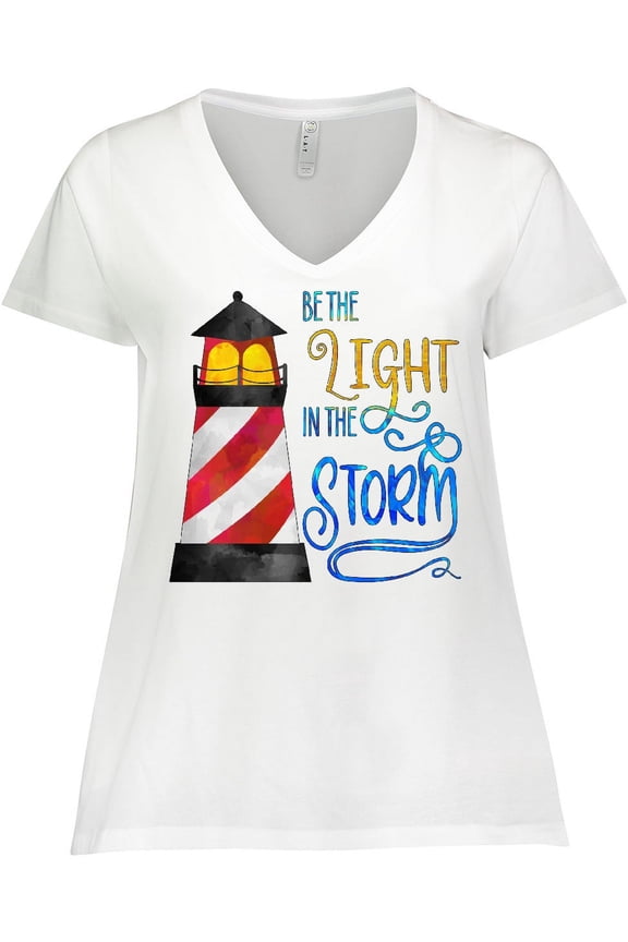 Be the Light in the Storm Lighthouse Women's Plus Size V-Neck T-Shirt